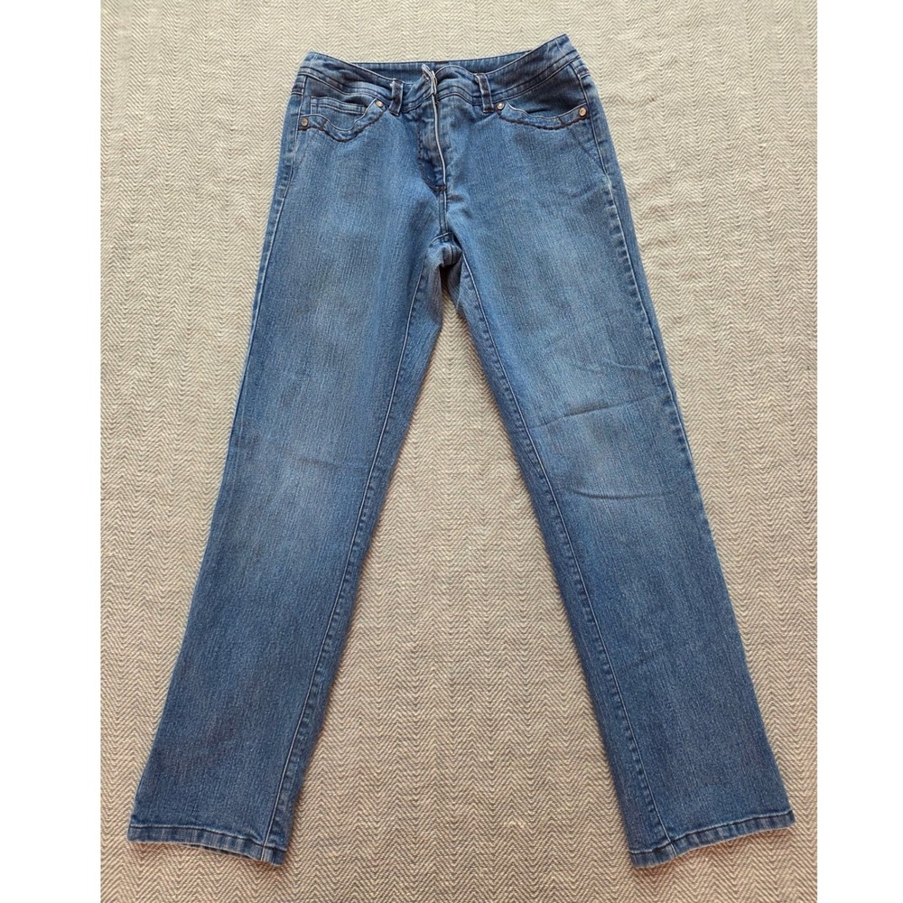 Multiples Womens 2P Blue Embellished Cross Pocket Straight Leg Jeans Mid Rise